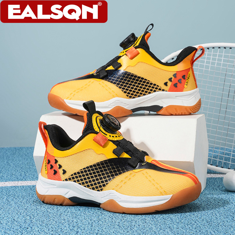 Badminton Kids - รองเท้าผ้าใบเทนนิสสำหรับเด็กผู้ชาย น้ำหนักเบา พร้อมตัวล็อกแบบหมุน รองเท้ากีฬาแบดมินตัน กันลื่น ระบายอากาศได้ดี