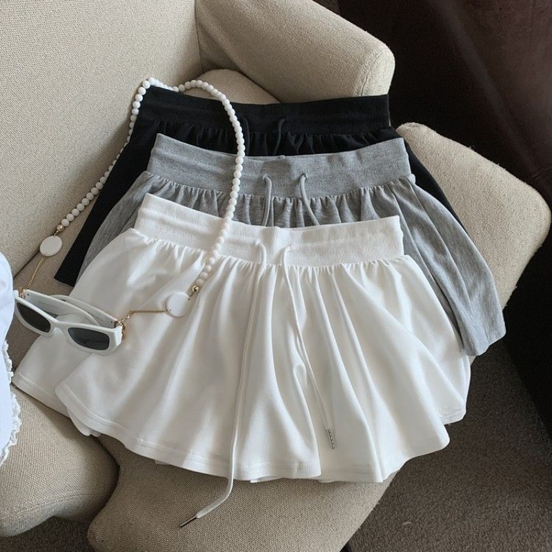 Badminton Korea - ผู้หญิงกระโปรงมินิเกาหลีสีขาวจีบ Ruffled เอวสูง Slim A-Line กระโปรงฟิตเนสเทนนิสซับ