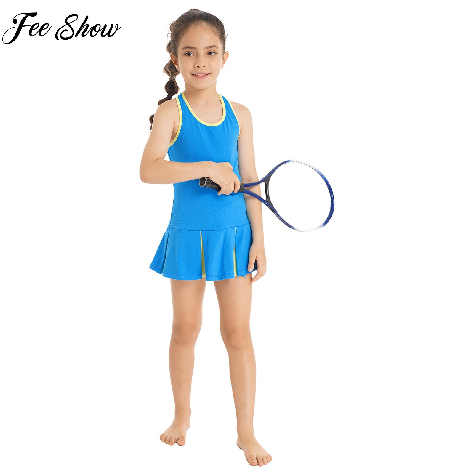 Badminton Kids - 2 ชิ้นเทนนิสแบดมินตันชุดกีฬาชุดกีฬาเด็กผู้หญิงแขนกุดเปิดด้านหลังชุดกีฬาสั้นชุดสําหรับออกกําลังกายวิ่ง